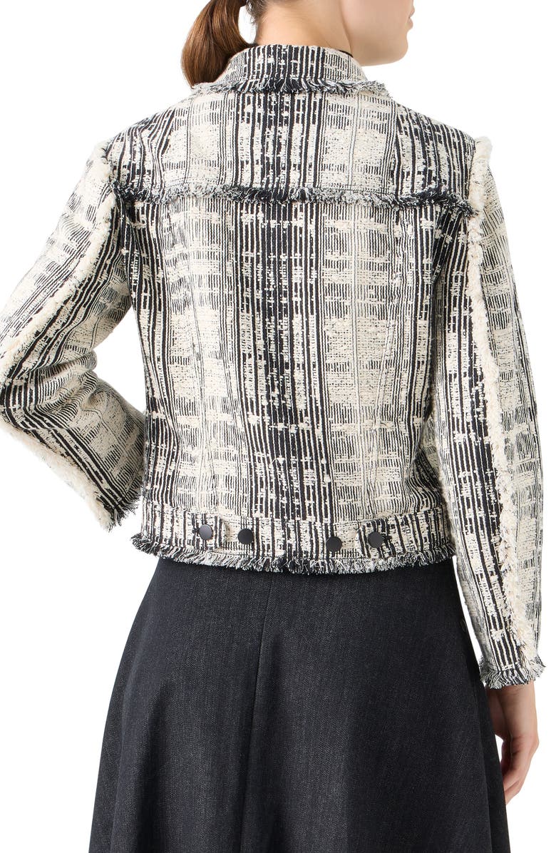 Akris punto Fringe Trim Mixed Tweed Crop Jacket, Alternate, color, Black-Ivory