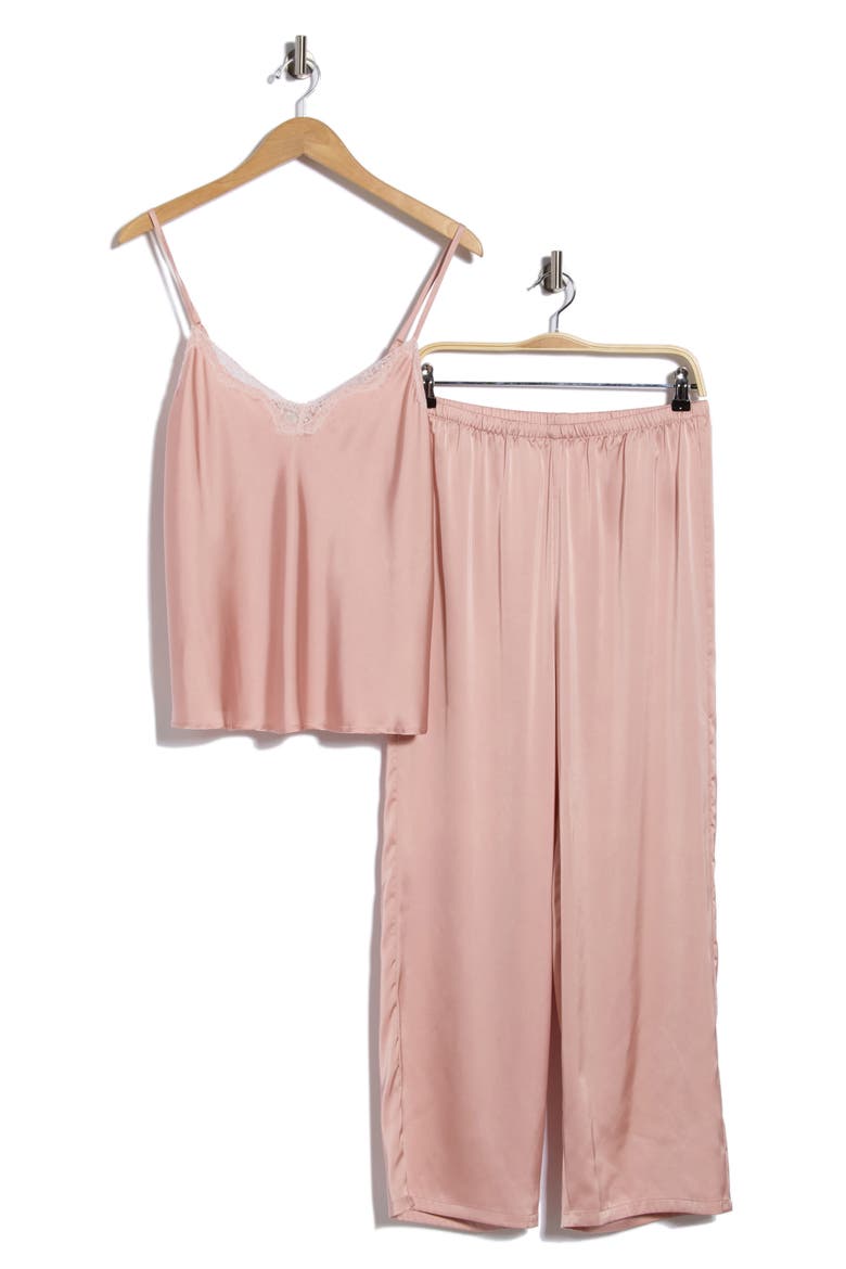 Lace Trim Satin Camisole & Pants Pajamas, Main, color, PINK PUFF