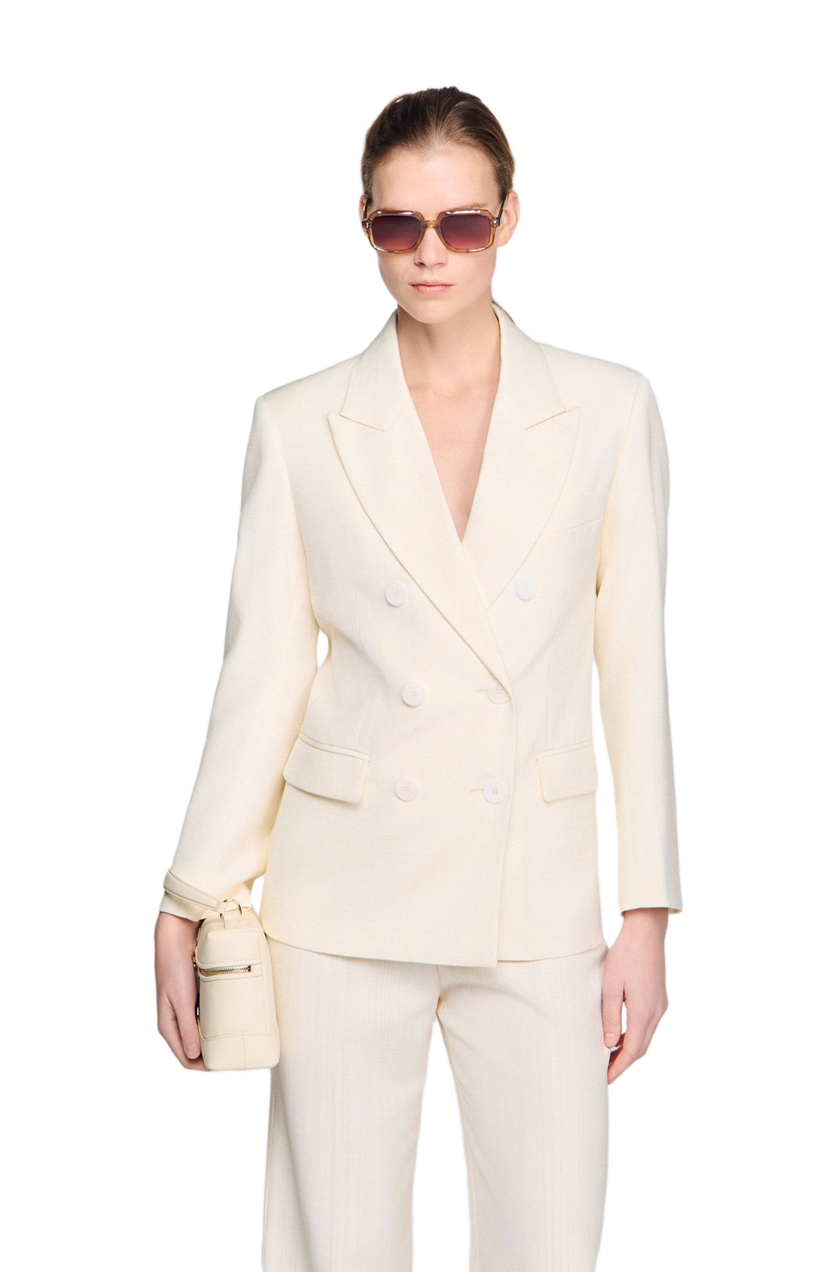 SANDRO Grained leather Tangolino bag, Alternate, color, Ecru