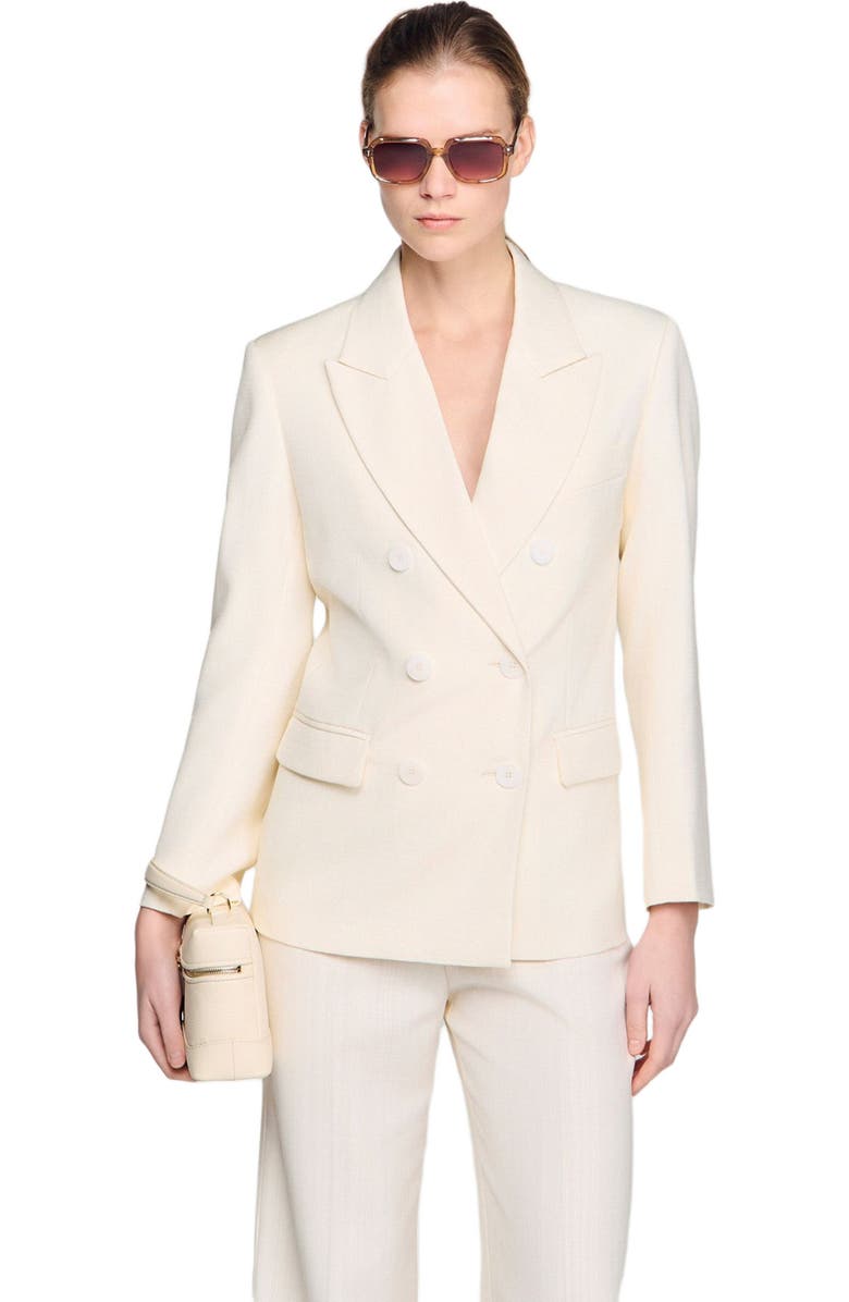 SANDRO Grained leather Tangolino bag, Alternate, color, Ecru