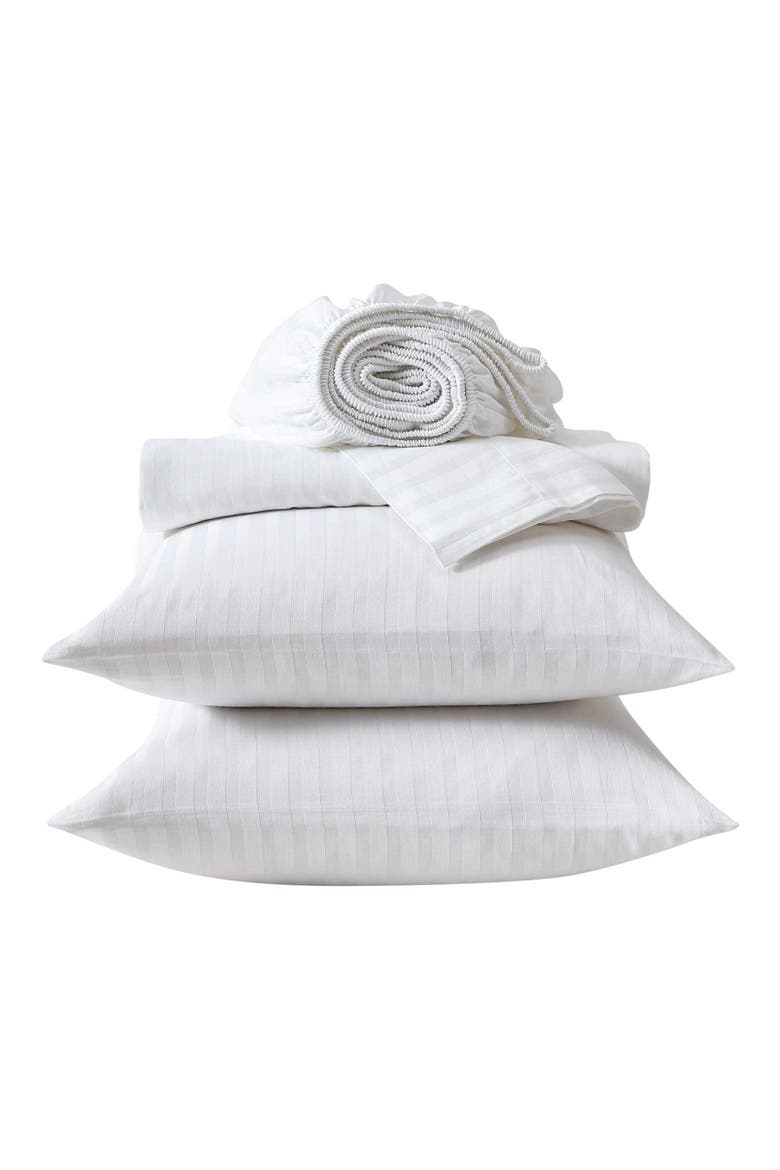 Dobby Stripe Sheet Set, Alternate, color, WHITE