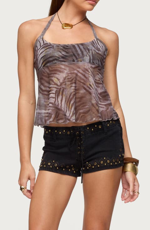 Tiger Print Mesh Halter Top
