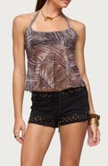 EDIKTED Tiger Print Mesh Halter Top