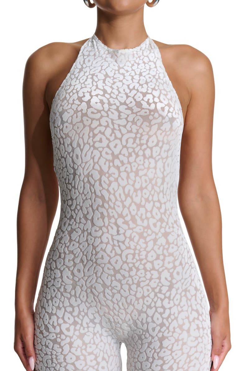 Naked Wardrobe Burnout Open Back Jumpsuit, Alternate, color, Leopard White