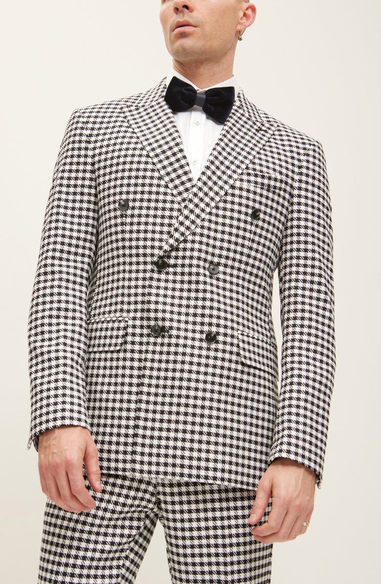 RON TOMSON Trim Fit Check Print Peak Lapel Double Breasted Suit, Alternate, color, 