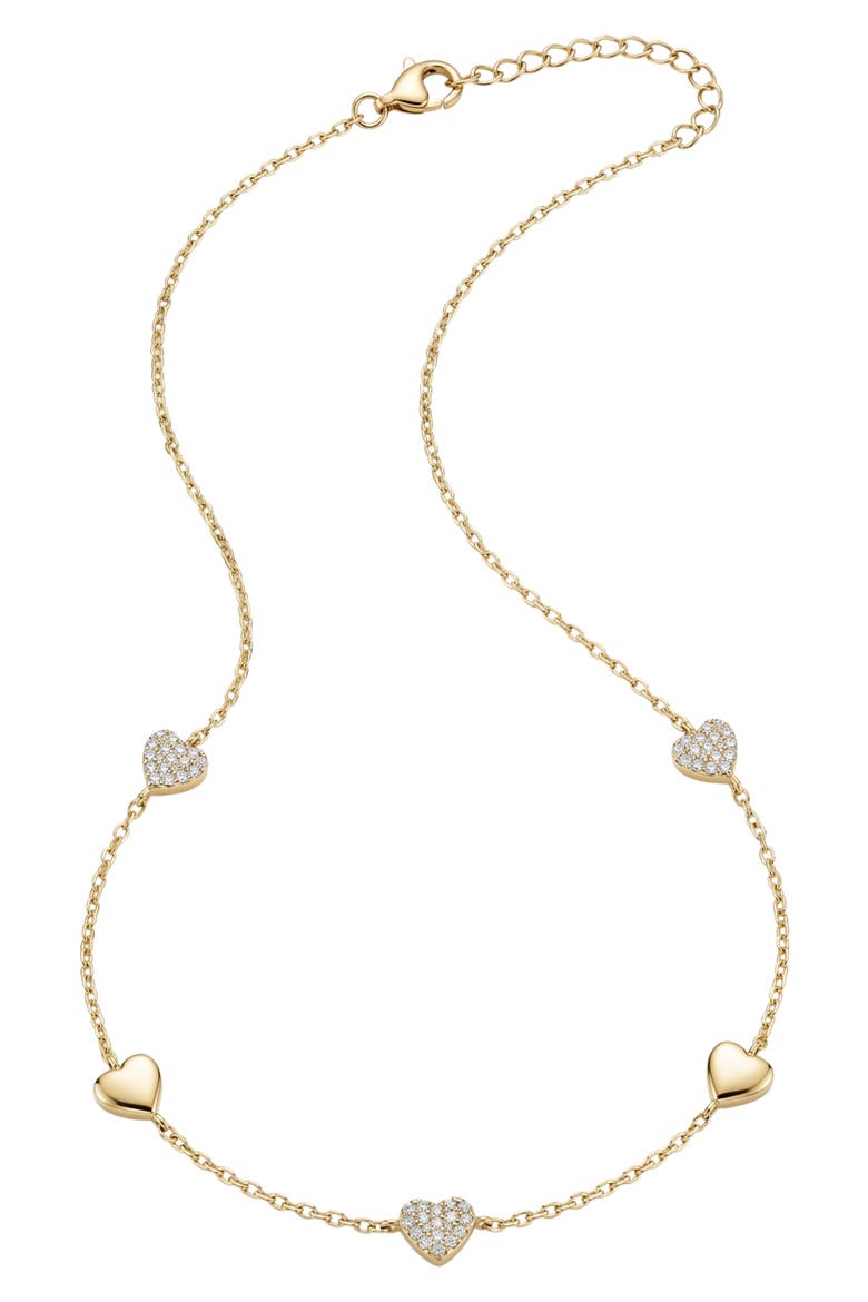 Pavé Heart Station Necklace, Main, color, GOLD