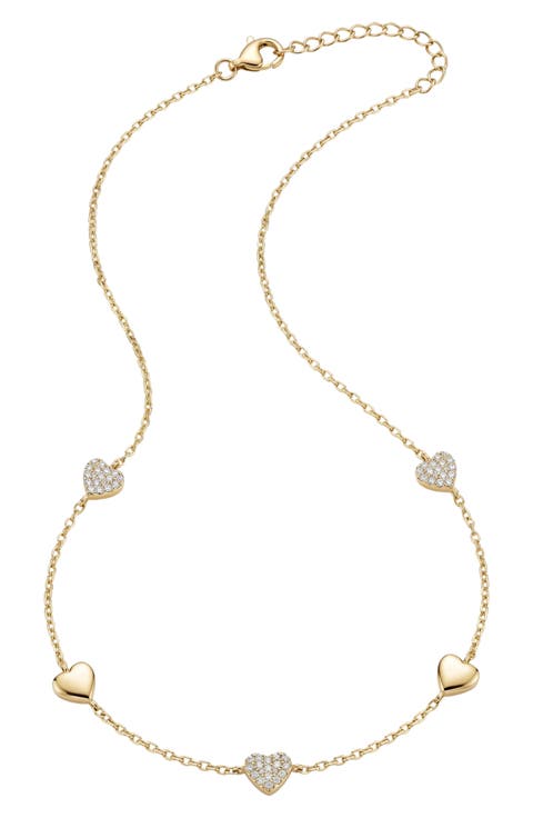 Pavé Heart Station Necklace
