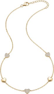 Argento Vivo Sterling Silver Pavé Heart Station Necklace