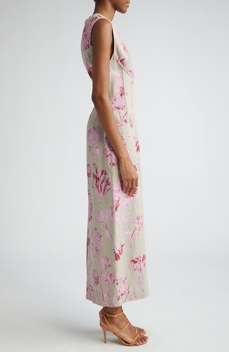 Lela Rose Pressed Flower Print Linen Column Dress, Alternate, color, 