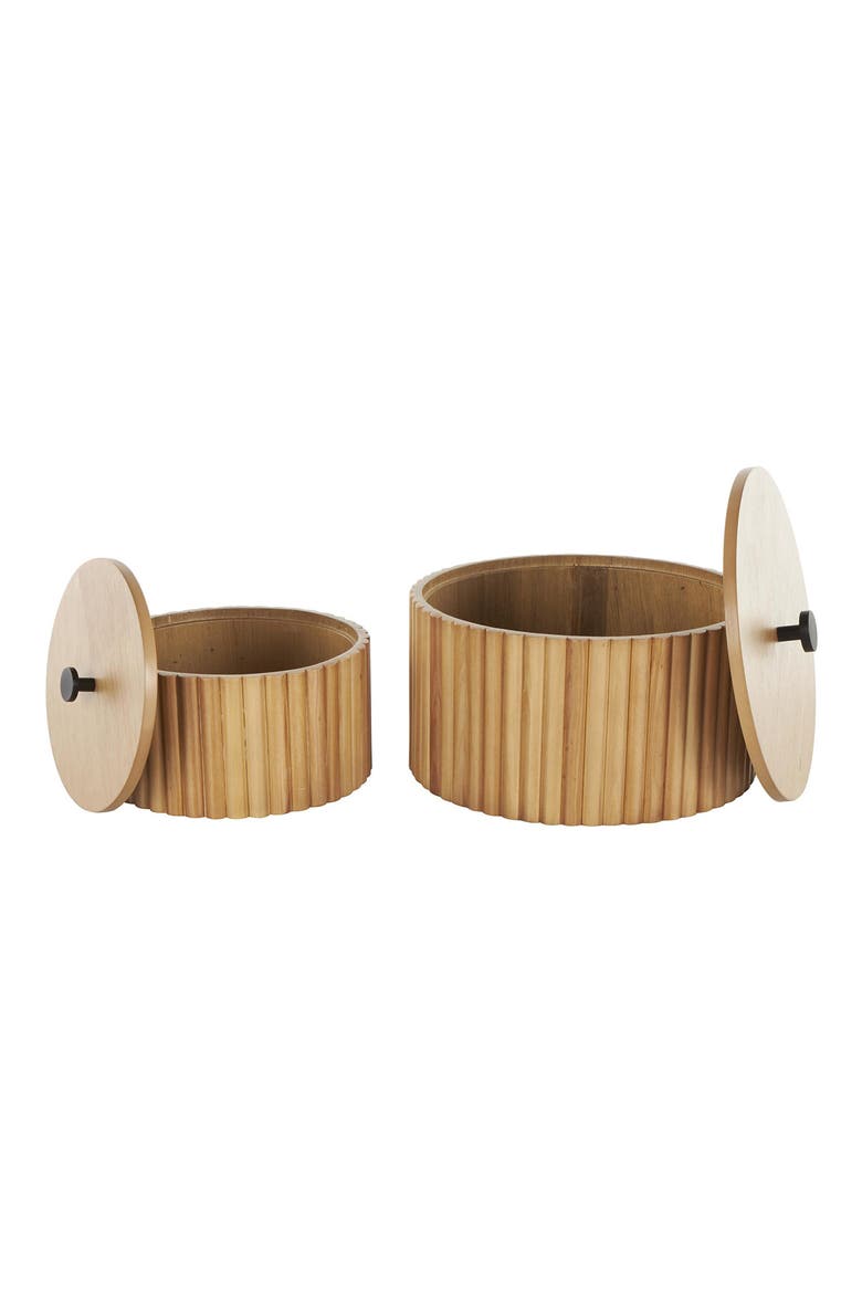 Set of Two Handmade Wood Slatted Storage Bins, Alternate, color, BROWN