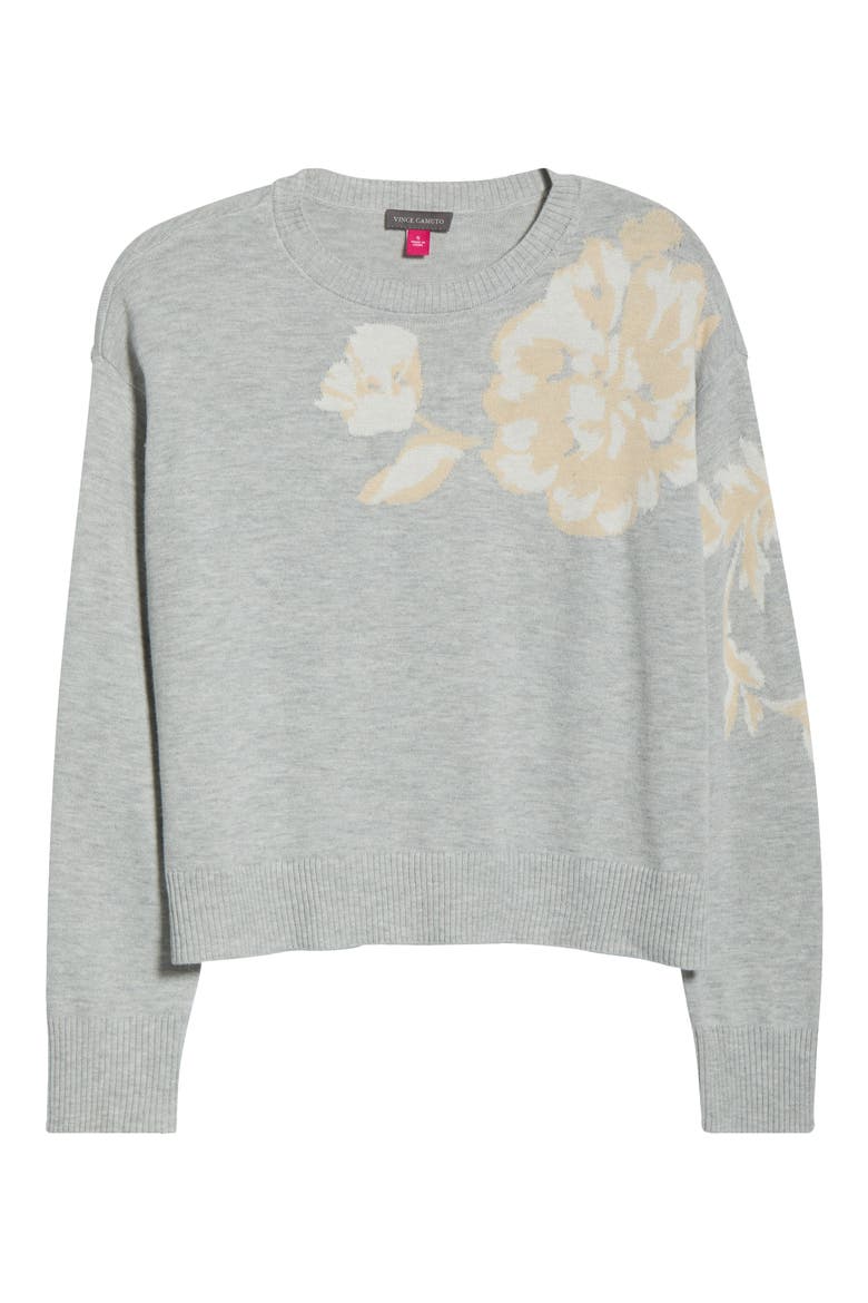 Floral Motif Crewneck Sweater, Alternate, color, PEARL HEATHER