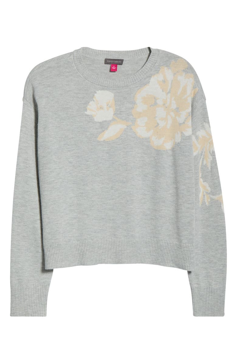 Vince Camuto Floral Motif Crewneck Sweater, Main, color, Pearl Heather