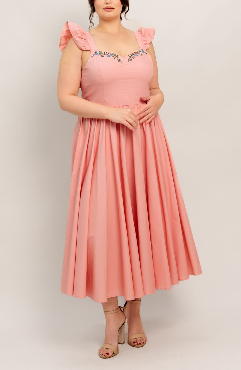 FLYING TOMATO Embroidered Maxi Sundress, Alternate, color, Dusty Pink