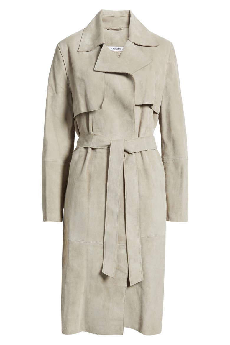 Sylvie Suede Wrap Trench Coat, Alternate, color, FAWN