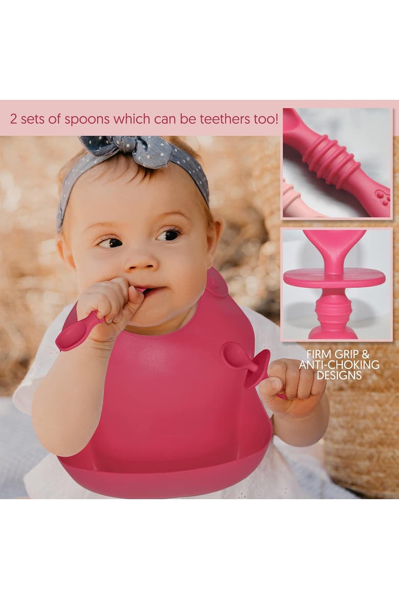 Baby Silicone Feeding Set 8-Piece, Alternate, color, Light & Dark Pink