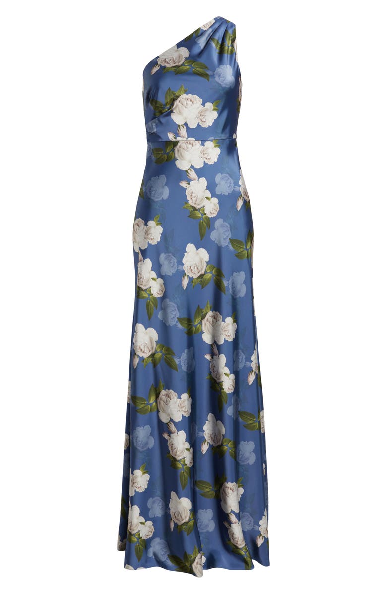 Sachin & Babi Delphine Floral Print One-Shoulder Gown, Alternate, color, Washed Indigo Blooms