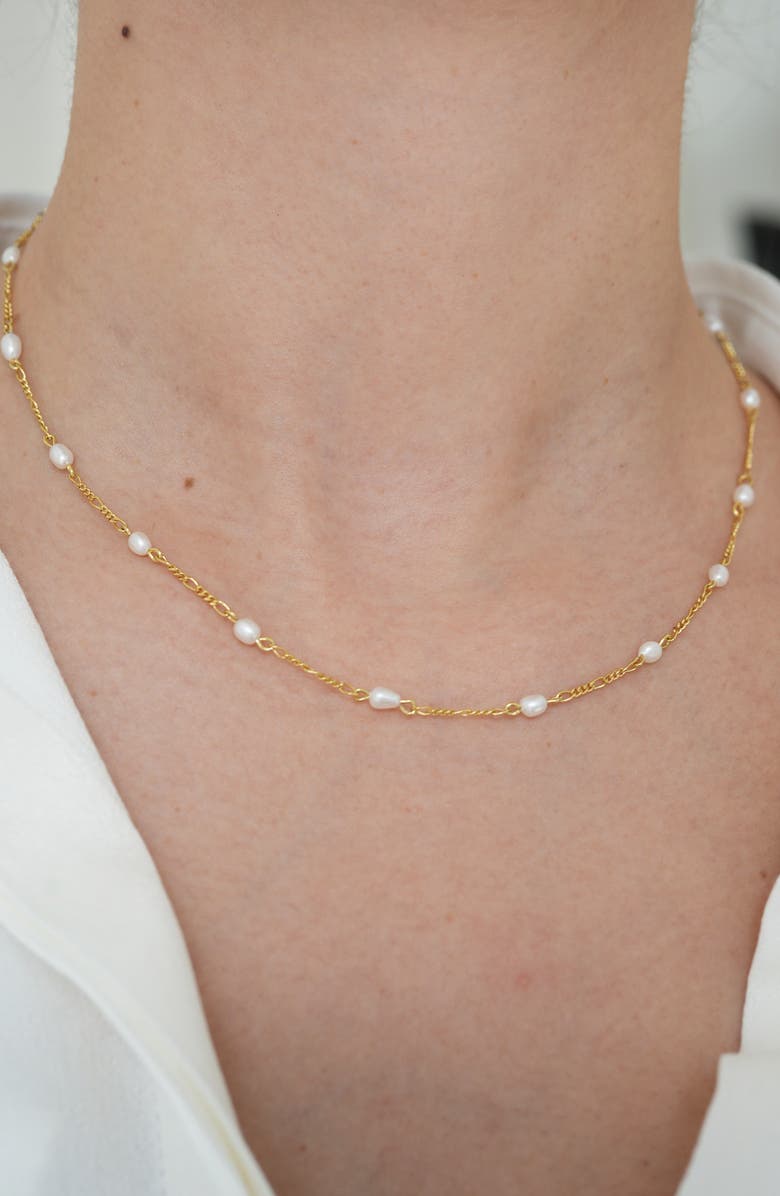 Argento Vivo Sterling Silver Freshwater Pearl Station Necklace, Alternate, color, Gold