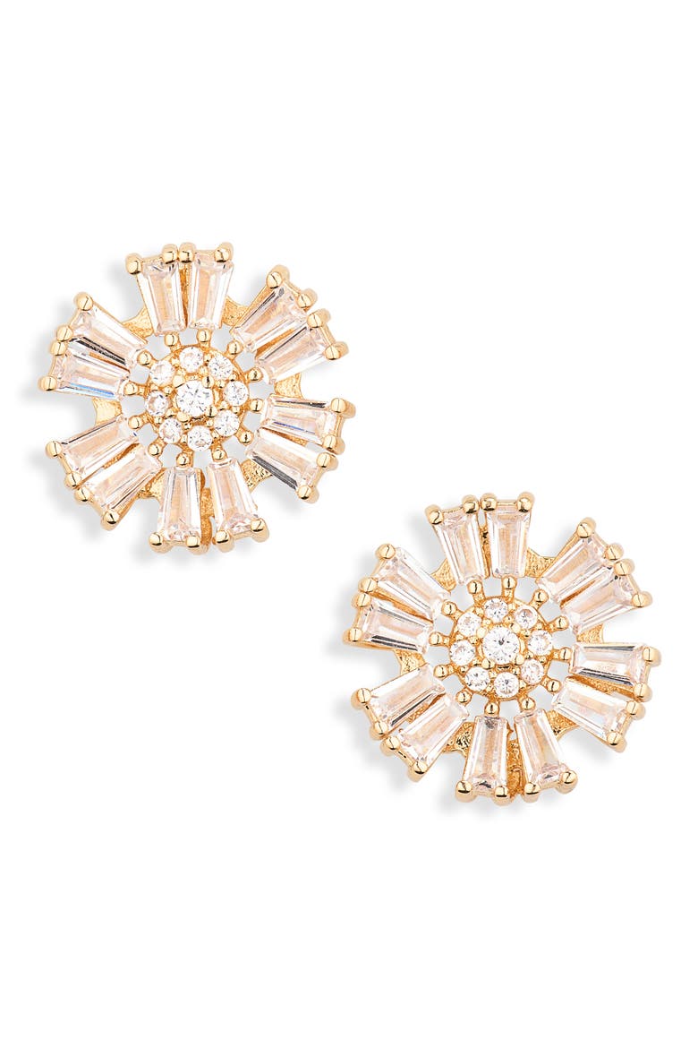 Crystal Floral Button Stud Earrings, Main, color, GOLD