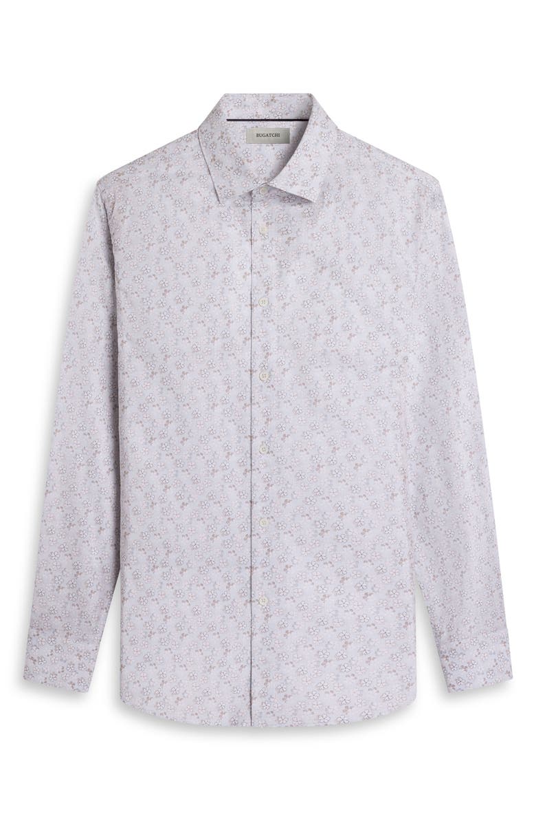Bugatchi Julian Shaped Fit Floral Cotton Button-Up Shirt, Alternate, color, Hazy Blue