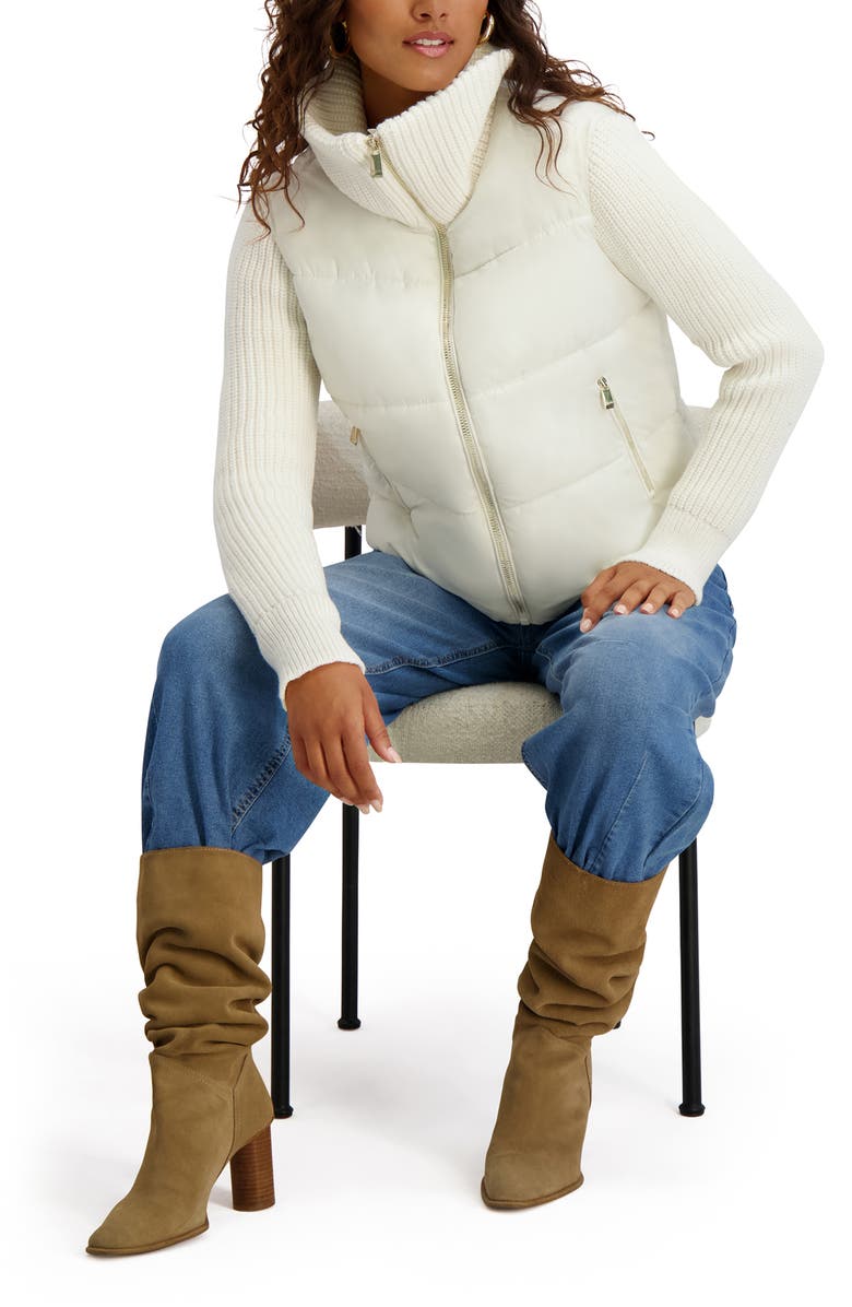 Kensie Knit Sleeve Quilted Core Jacket, Alternate, color, Ivory