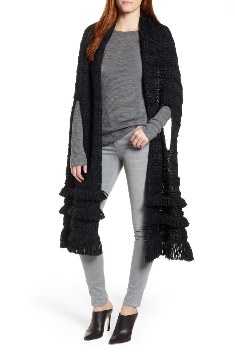 Chunky Cape Scarf, Main, color, BLACK