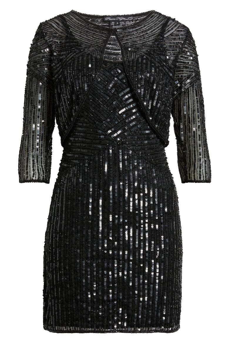 Sequin Embellished Cocktail Dress with Jacket, Alternate, color, BLACK