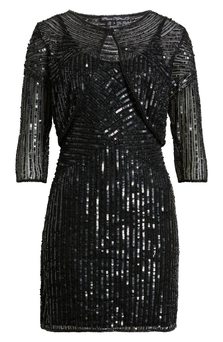 Pisarro Nights Sequin Embellished Cocktail Dress with Jacket, Alternate, color, Black
