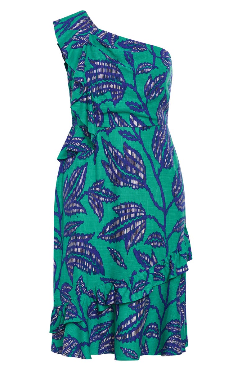 City Chic Escapism Ruffle One-Shoulder Midi Dress, Alternate, color, 