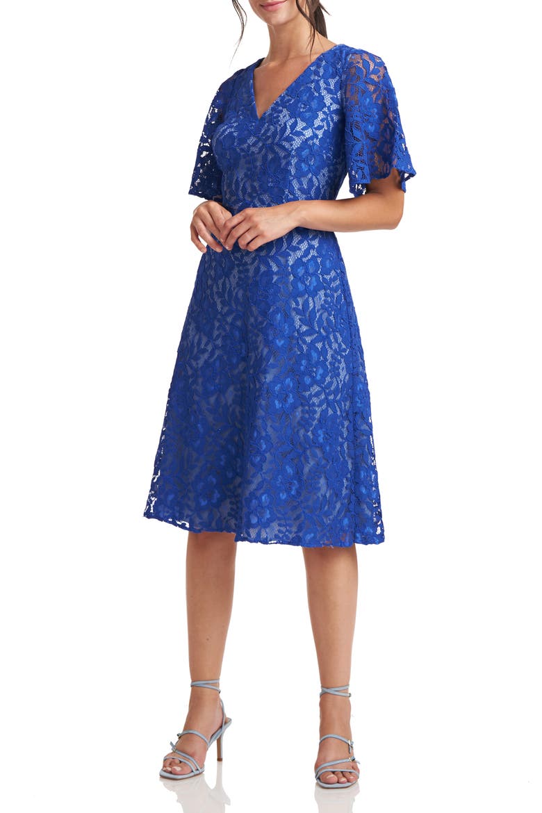 Skye V-Neck Lace Dress, Alternate, color, LAPIS BLUE