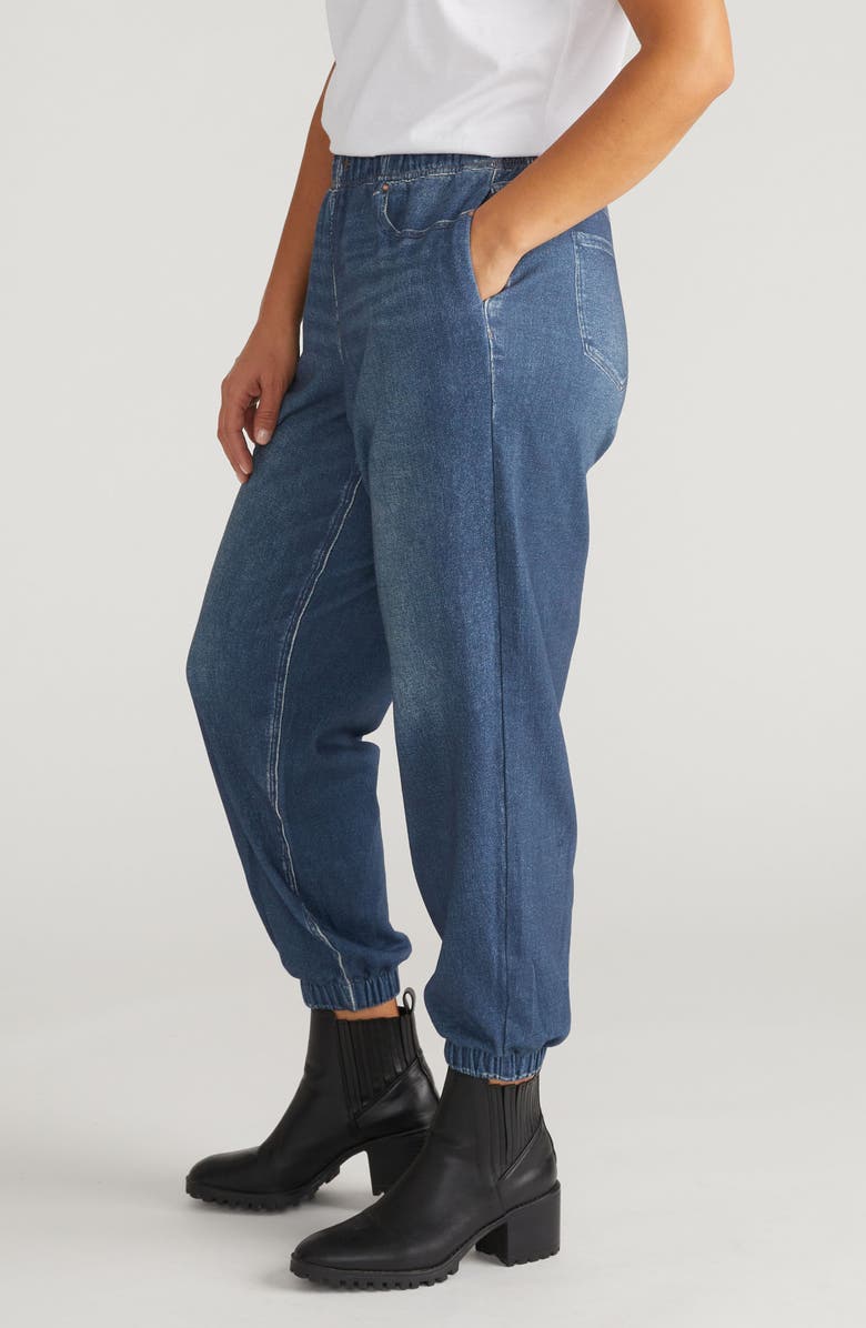 Universal Standard Henry Trompe l'Oeil Faux Denim Joggers, Alternate, color, Washed Printed Blue