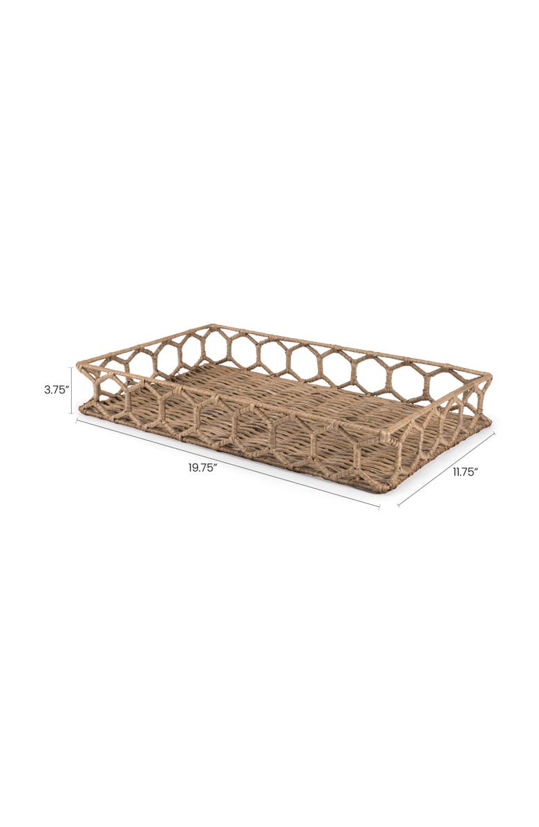 HAPPIMESS Honeycomb 19.75" Rustic Bohemian Hand-Woven Rattan Tray, Natural, Alternate, color, Natural