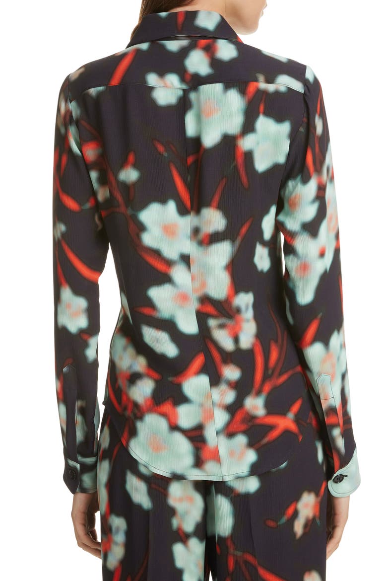 Dires Van Noten Crinkled Floral Print Shirt, Alternate, color, 900-BLACK