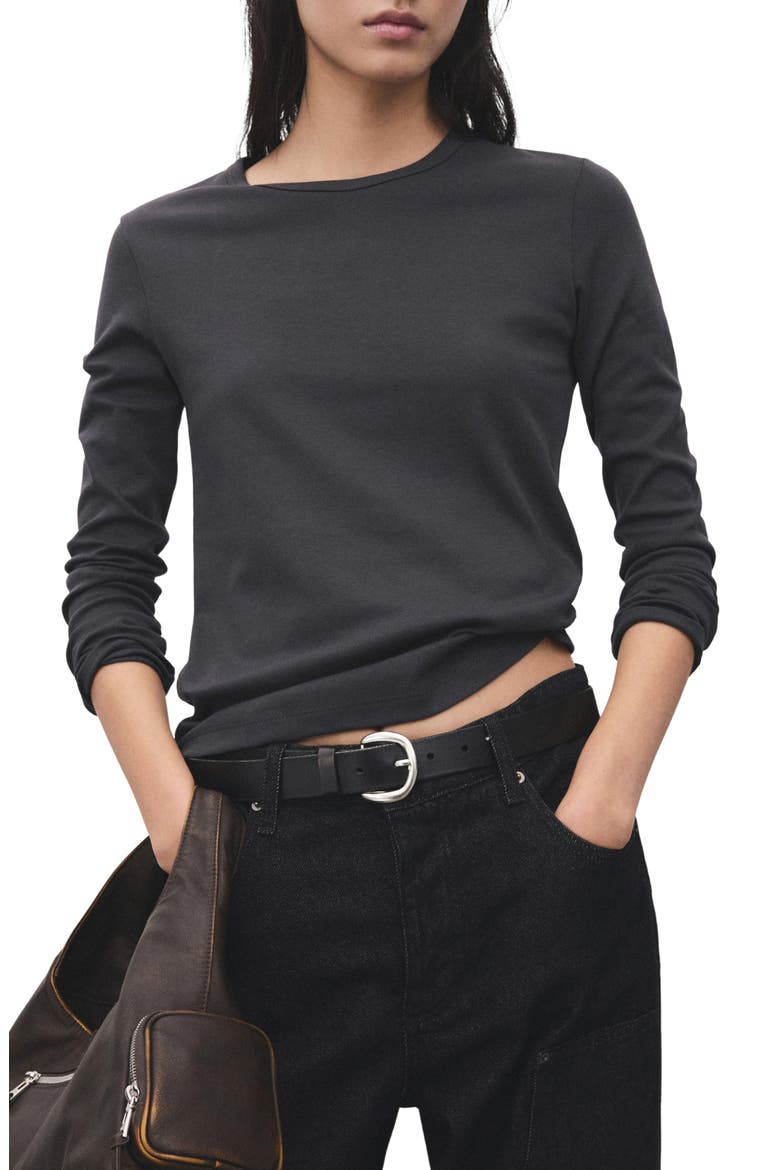 Long Sleeve Cotton T-Shirt, Main, color, CHARCOAL