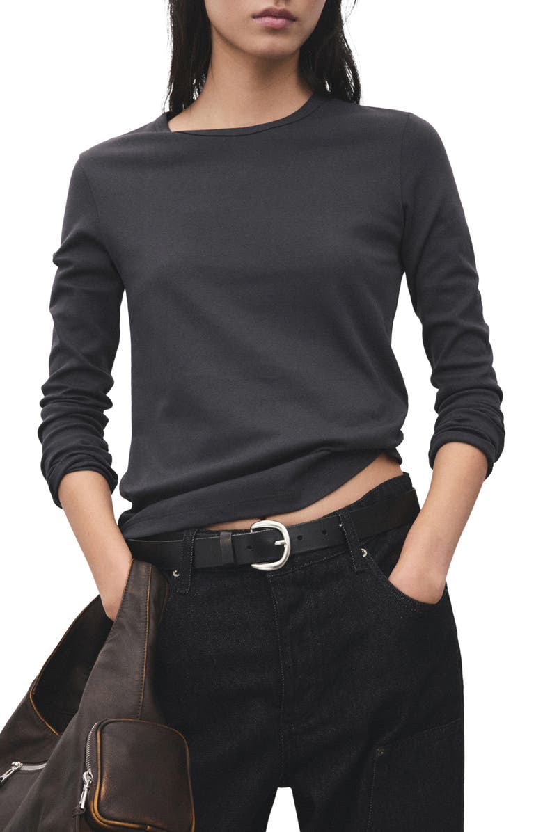 MANGO Long Sleeve Cotton T-Shirt, Main, color, Charcoal