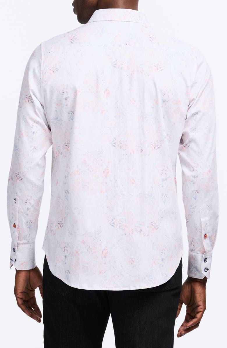 Robert Graham Addington Faded Paisley Stretch Cotton Button-Up Shirt, Alternate, color, White Multi