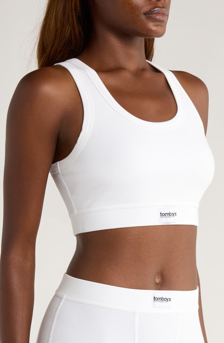 TomboyX Essentials Rib Sports Bra, Alternate, color, Bright White