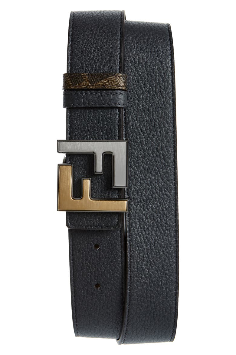 FF Leather Reversible Belt, Main, color, GREY/ BLACK