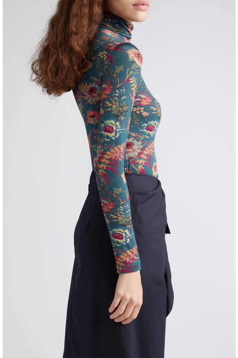 Aurelia Floral Print Turtleneck Top, Alternate, color, LARKSPUR
