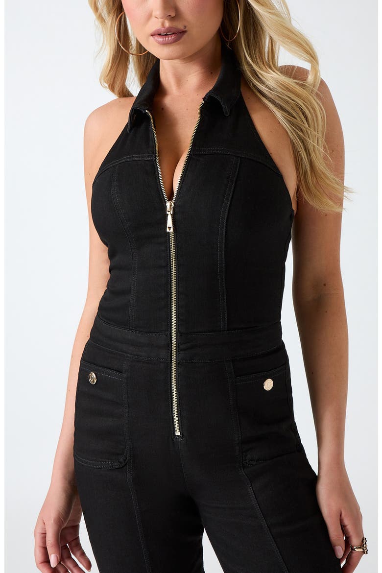 Mia Denim Halter Jumpsuit, Alternate, color, RINSED WASH