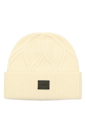 Allsaints Brushed Wool Cable Beanie In Gray