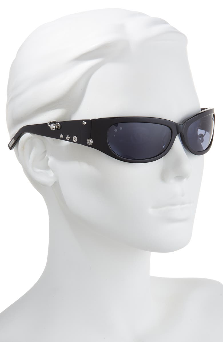 Justine Clenquet Clara 50mm Pierced & Studded Wrap Sunglasses, Alternate, color, Black