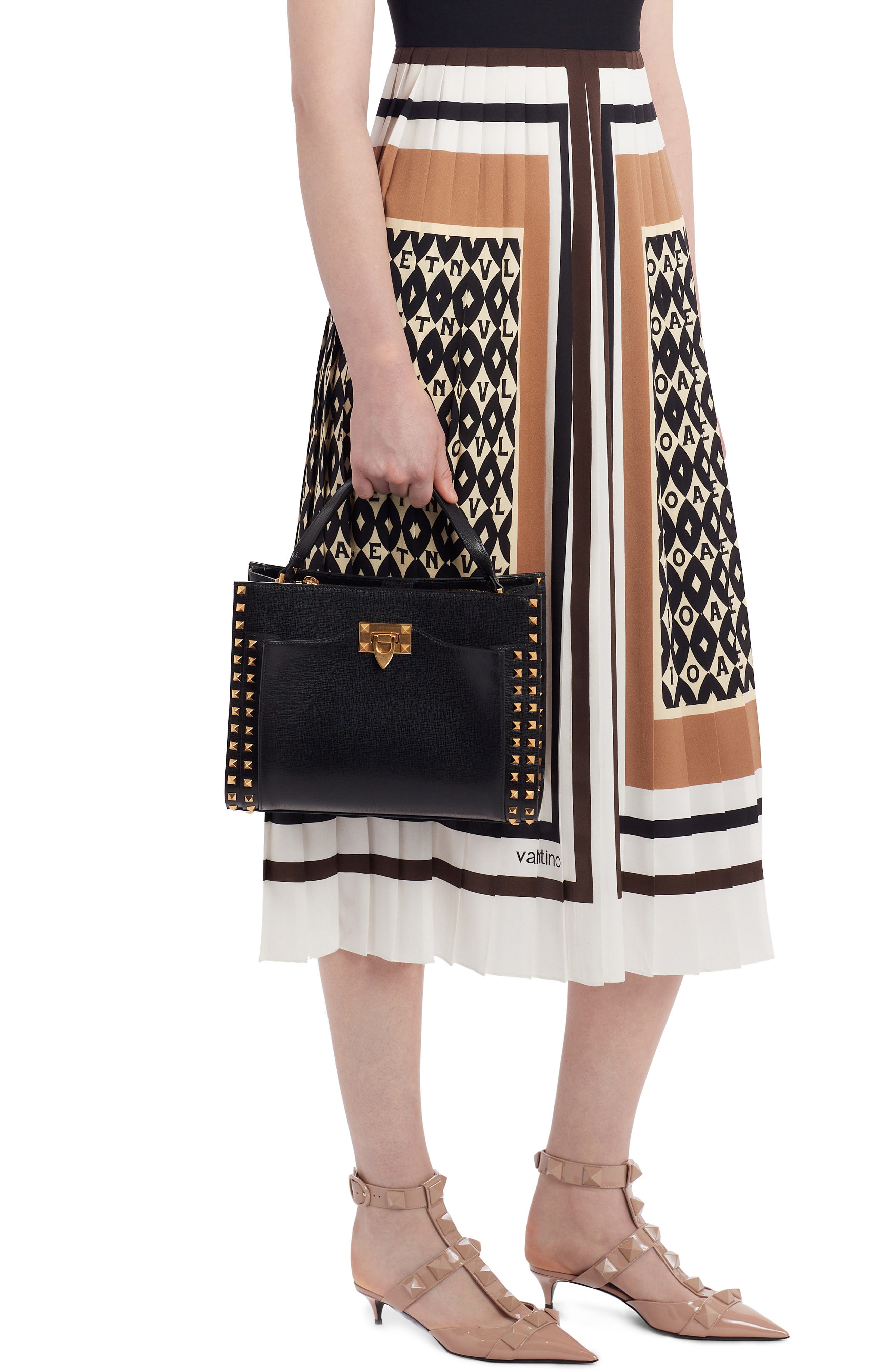 Valentino Garavani Medium Alcove Rockstud Leather Satchel, Alternate, color, 