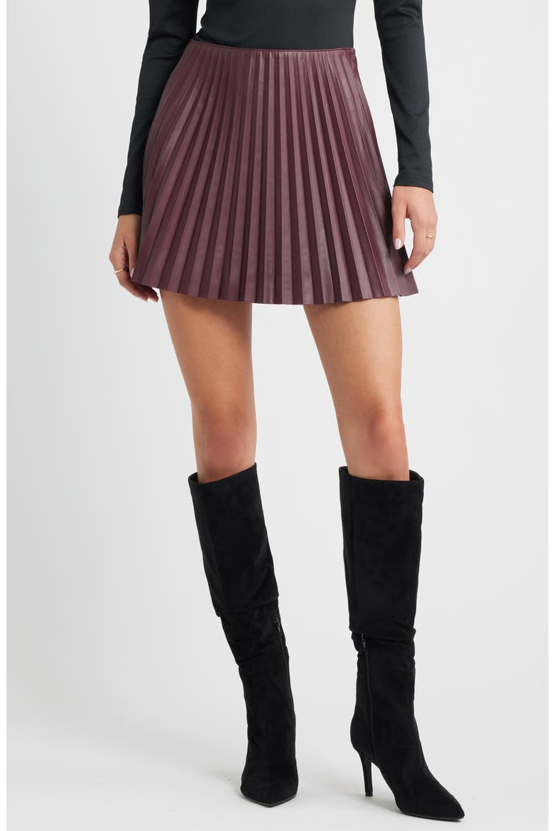 Pleated Faux Leather Miniskirt, Main, color, BURGUNDY FUDGE