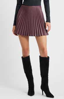Open Edit Pleated Faux Leather Miniskirt