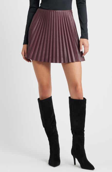 Open Edit Pleated Faux Leather Miniskirt