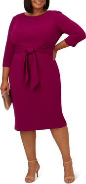 Adrianna Papell Tie Waist Crepe Dress