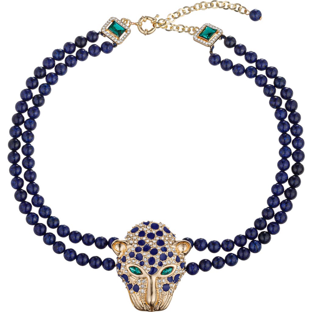 Eye Candy Los Angeles Leopard Agate Beaded Necklace In Blue