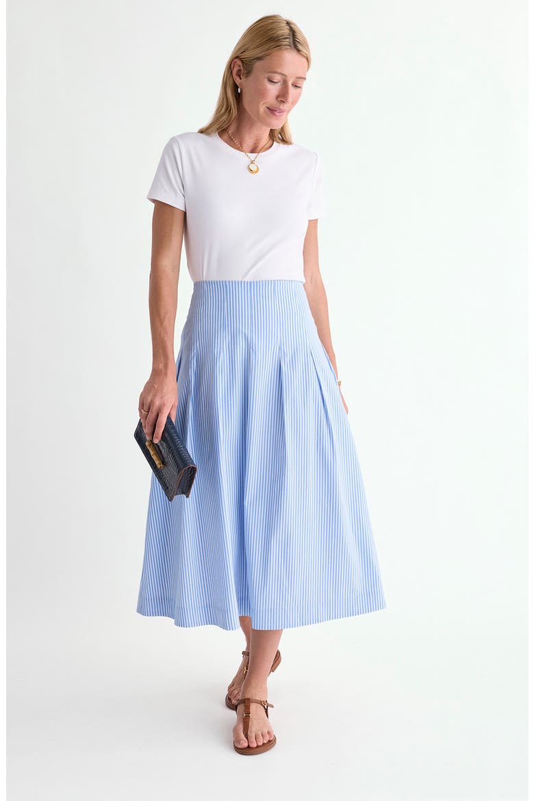 Quincy Striped Midi Skirt, Alternate, color, STRIPE BREAKER BLUE