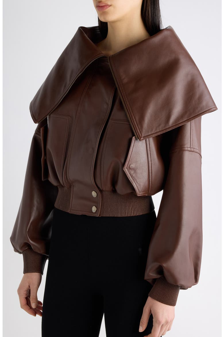 Wrap Collar Leather Blouson, Alternate, color, 2150 DARK BROWN