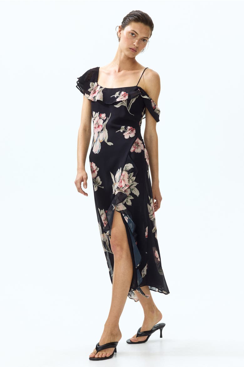 Asymmetric Open-shoulder Dress, Alternate, color, Black/floral